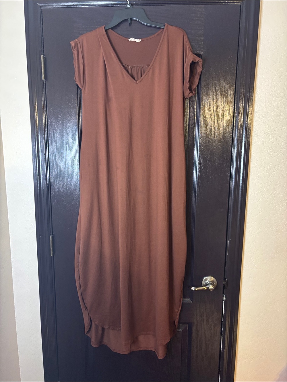 Brown V-Neck Short Sleeve Women's Dress